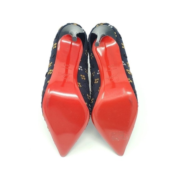 Christian Louboutin LOGO CL So Kate  Heels Black Embroidered Ankle Boots EU 38.5 - Picture 9 of 10